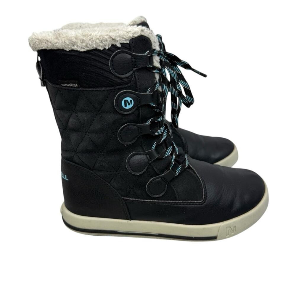 MERRELL Boots Kids Sz 2 Heidi Leather Waterproof Black Lace Up Zip Winter Snow